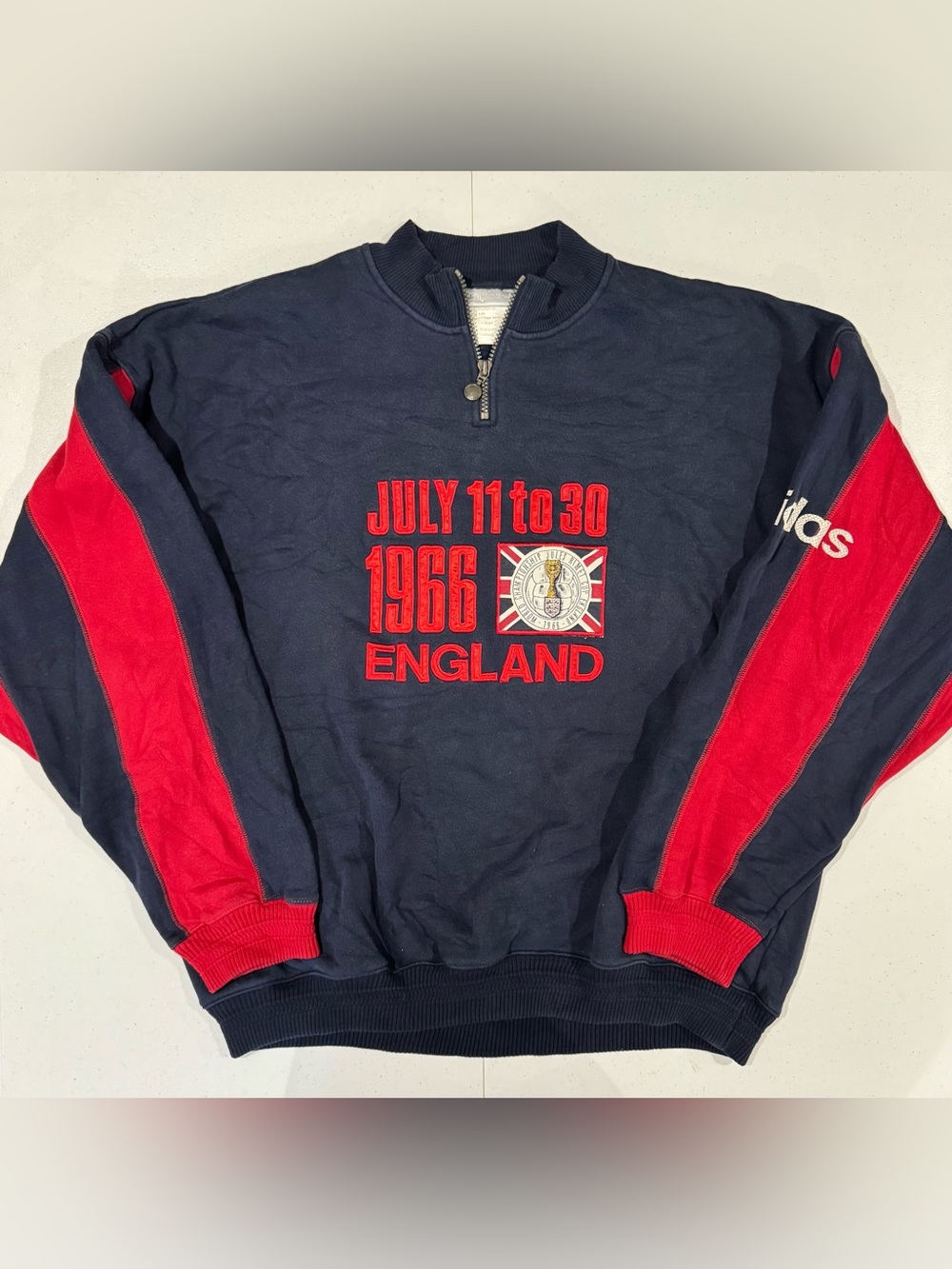 Vintage Adidas England 1966 Jules Rimet Cup 1/4 Zip Sweatshirt size large soccer